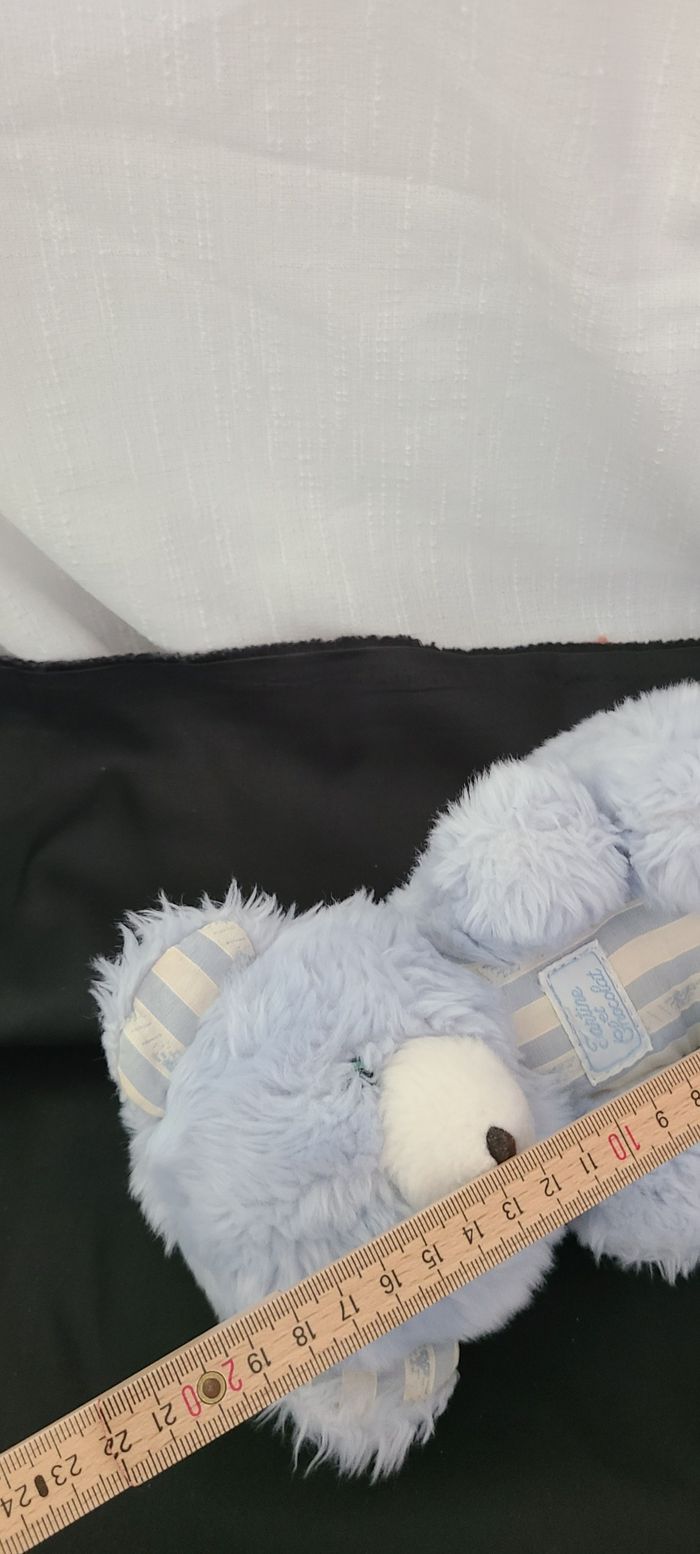 Doudou Peluche Ours Bleu Blanc Tartine Et Chocolat 18cm Vintage Bruit Hochet - photo numéro 4