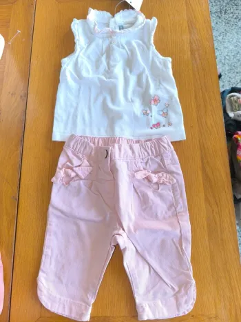 318258 ensemble tee-shirt blanc + pantalon rose fille 9 mois sergent major