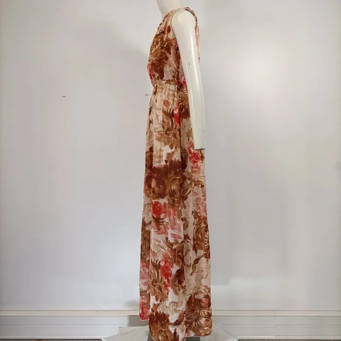 Robe Longue - Sen YA - taille L - Rose pastel - Col rond Perles, sans manche - A206 - photo numéro 3