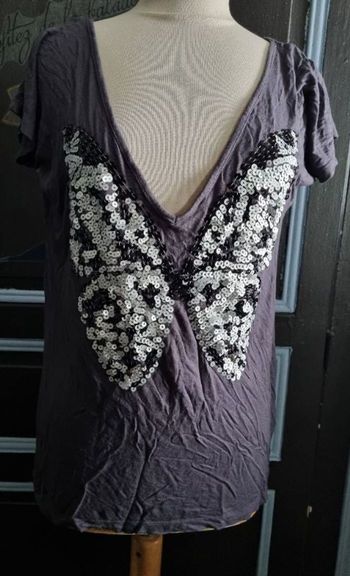 T-shirt dos nu  papillon sequins 46-48