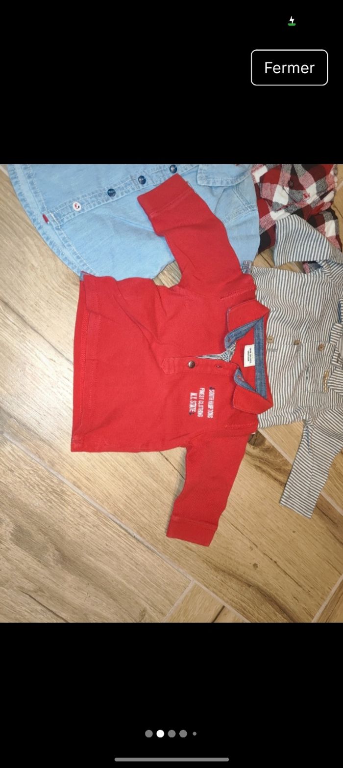 Lot 3 chemises dont une molletonné style sherpa 
Et 1 polo rouge
Parfait état 
Taille 3 mois 59-60cm 
marque orchestra sergent major Kiabi tape à l'oeil - photo numéro 2