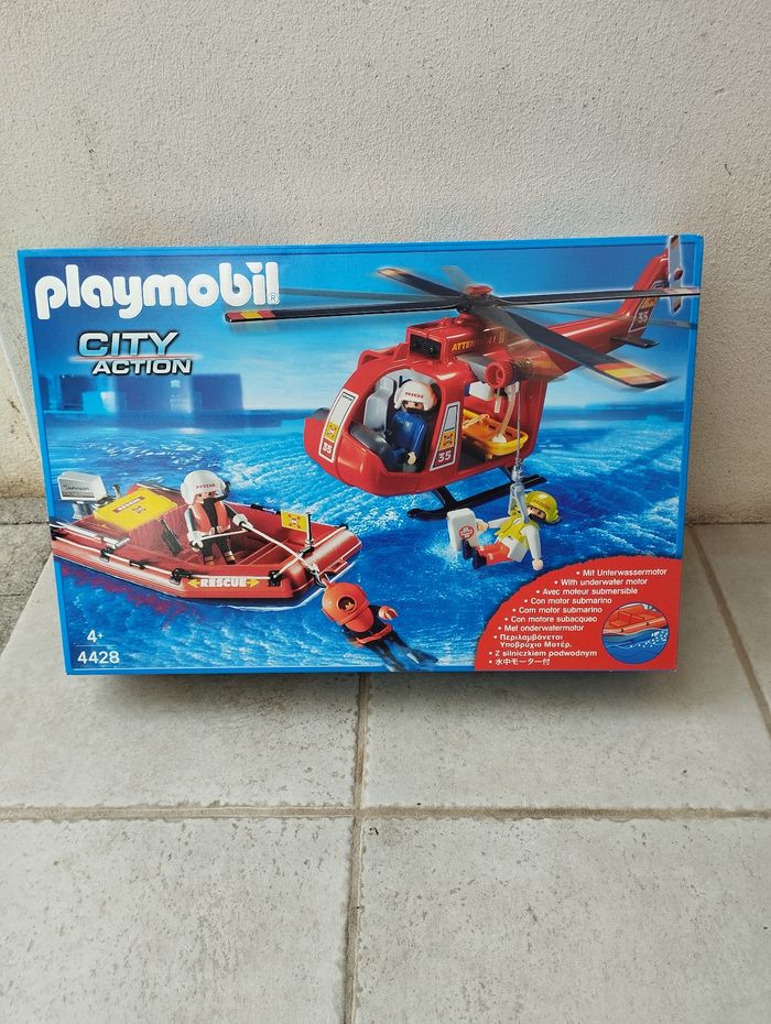 Playmobil pompiers hélicoptère et zodiaque