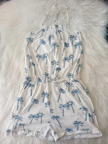 Combi short blanc avec palmiers bleus 10 ans N*0736