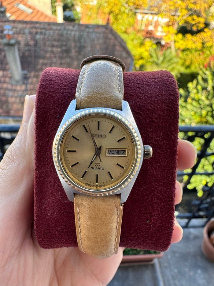 Montre Seiko Quartz vintage dorée – Années 70/80 – Pile neuve – Bracelet cuir ZRC fait main - photo numéro 5