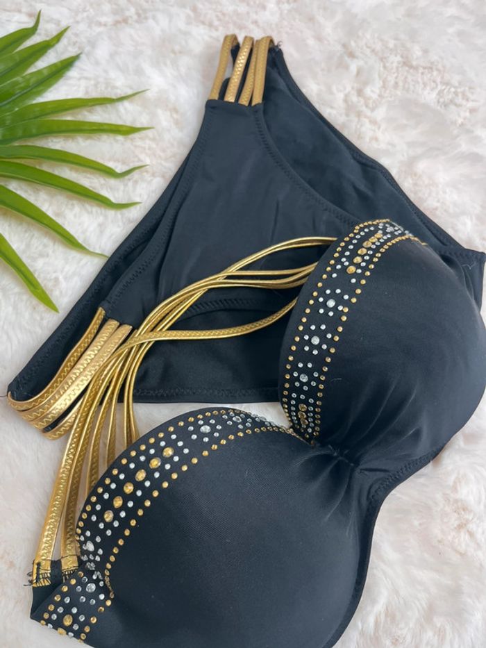 bikini bandeau noir et doré - photo numéro 3