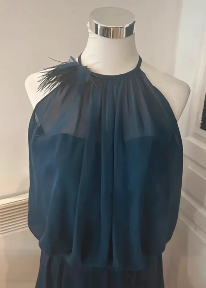 Mademoiselle amour, robe cérémonie habillée chic voile bleu taille 36 - photo numéro 4