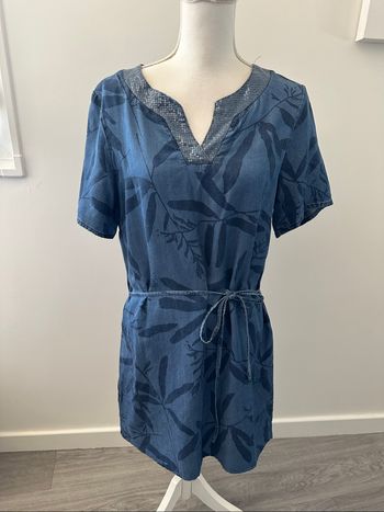 Robe en jean denim tropicale et sequins Christine Laure T1 38 M