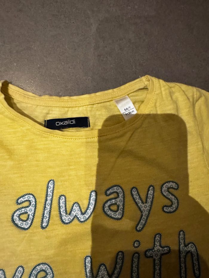 T shirt manches courtes - Okaidi - I always live with optimism / Soleil - Jaune - 6 ans - photo numéro 2