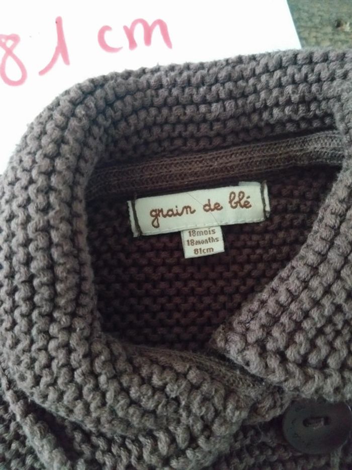 Gilet long marron grain de blé fille 18 mois - photo numéro 2
