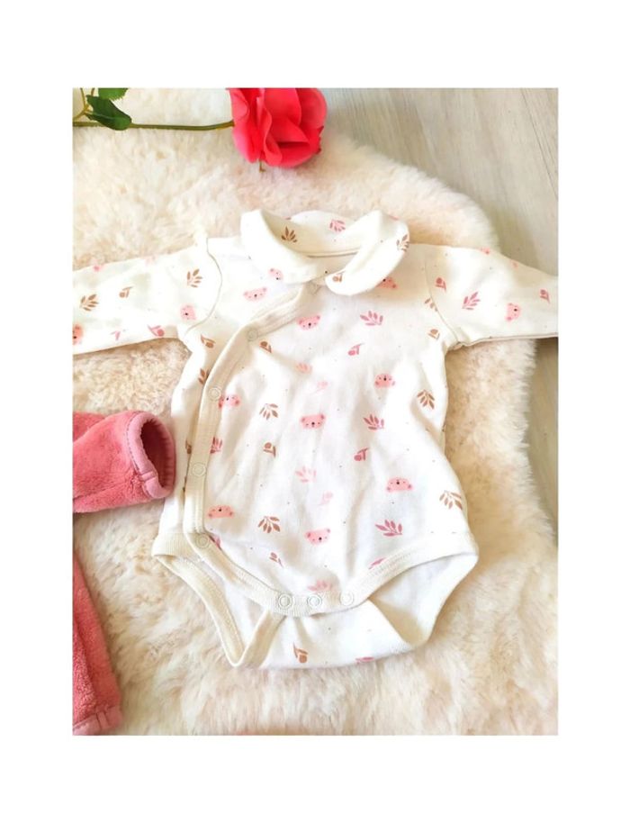Ensemble hiver naissance fille veste polaire à capuche + pantalon à pieds + body - photo numéro 5