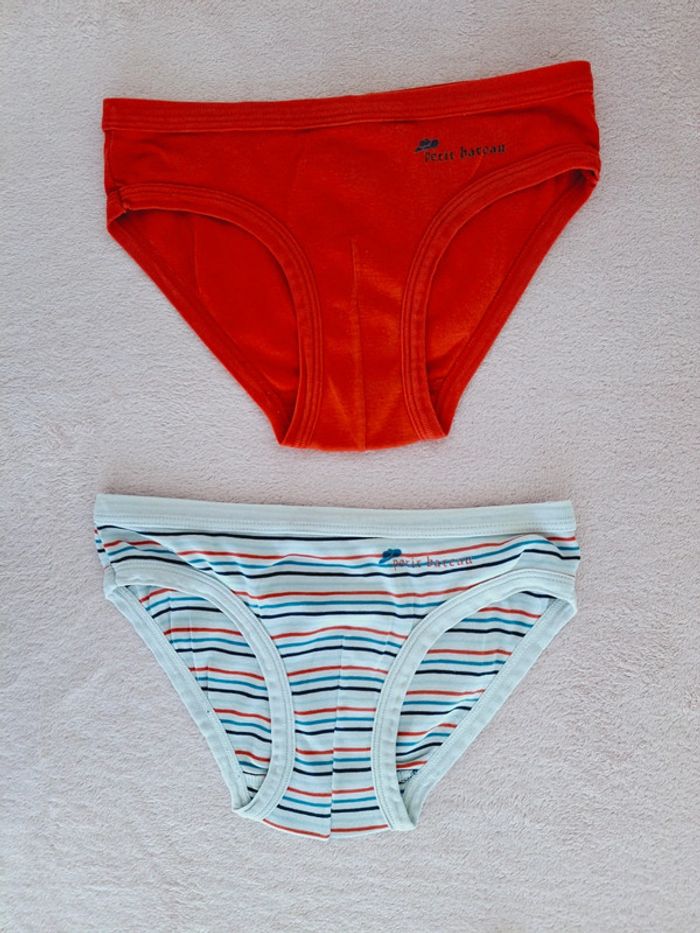 Lot de 2 slips Petits Bateau 10 ans orange et blanc rayé