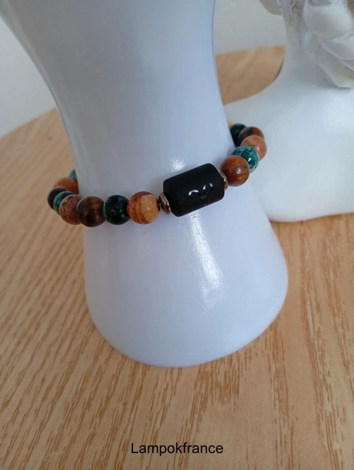 Oeil du tigre Malachite Bracelet en pierres naturelles taureau signe astrologique - photo numéro 2