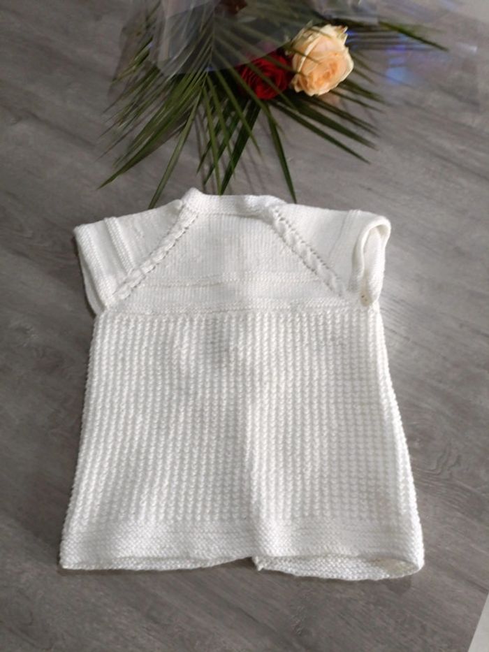 Gilet en laine 100 % manche courte – Blanc – Manches courtes – 80 cm – Boutons - photo numéro 6