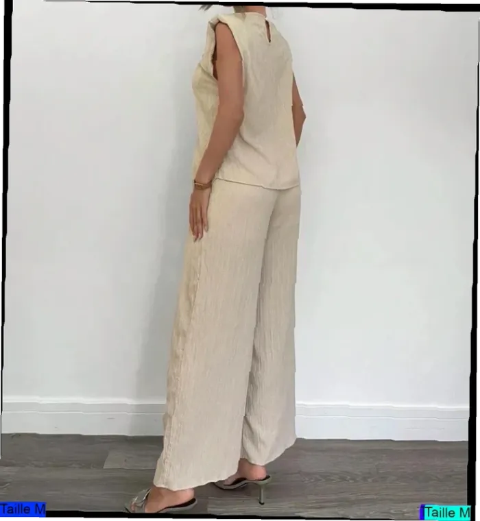 Ensemble Femme Deux Pièces Crème Plissé Minimaliste - Taille M Neuf Jamais Porté - photo numéro 2