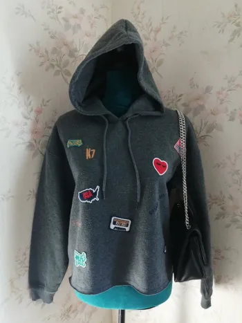 Sweat à capuche gris avec divers écussons / creeks / (M)
