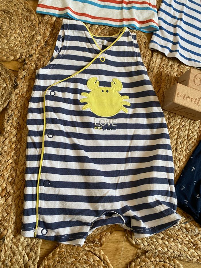 Lot été six mois barboteuse et T-shirt obaibi short H&M - photo numéro 6