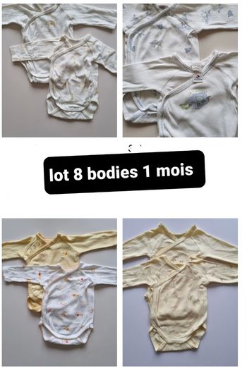 Lot 8 bodies 1 mois manches longues