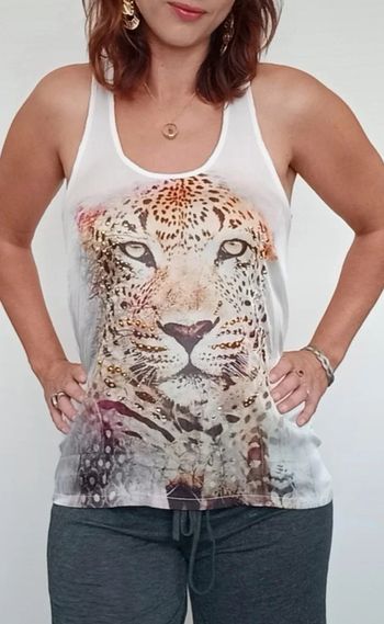 Débardeur satiné long asymétrique motif tigre 38