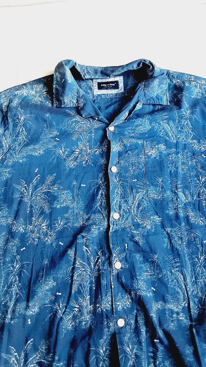 Vêtement homme chemise manches bleue motifs végétal taille XL - photo numéro 2