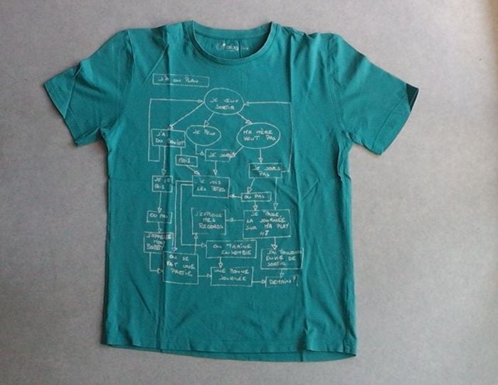 Maillot manches courtes Gémo, bleu imprimé texte blanc