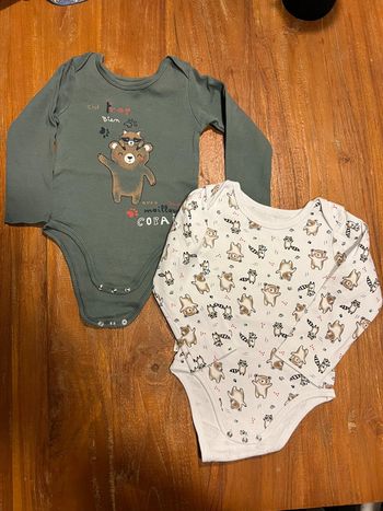Lot 2 bodies manches longues Petit Béguin 36 mois raton laveur ours
