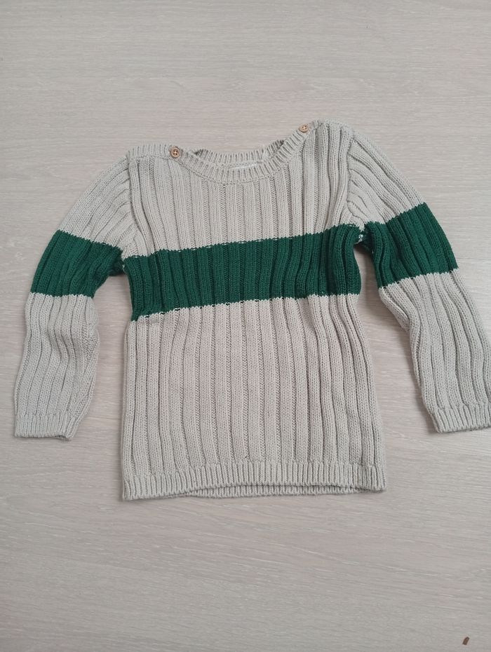 Pull côtelé Bout'chou beige et vert 36 mois