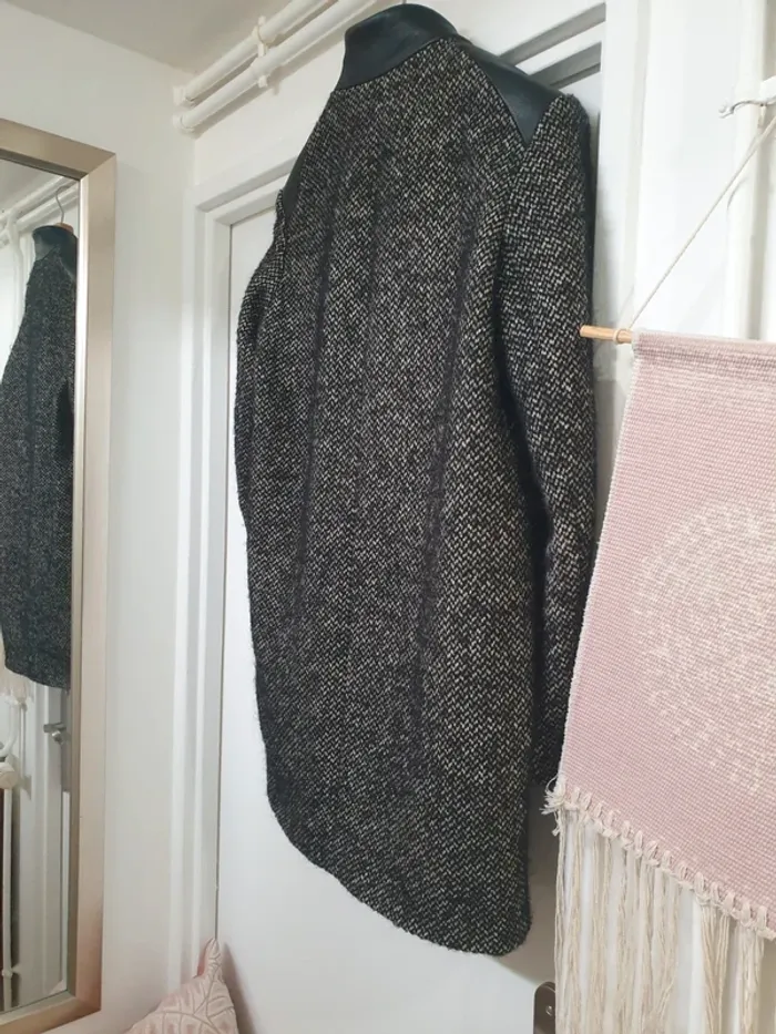 Manteau Caban Laine et Cuir Maje Taille 2 - photo numéro 7