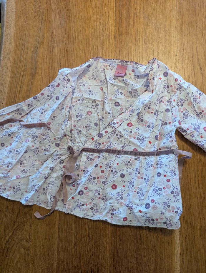 Chemise cache-coeur blanc, violet, rose 3 ans - photo numéro 2