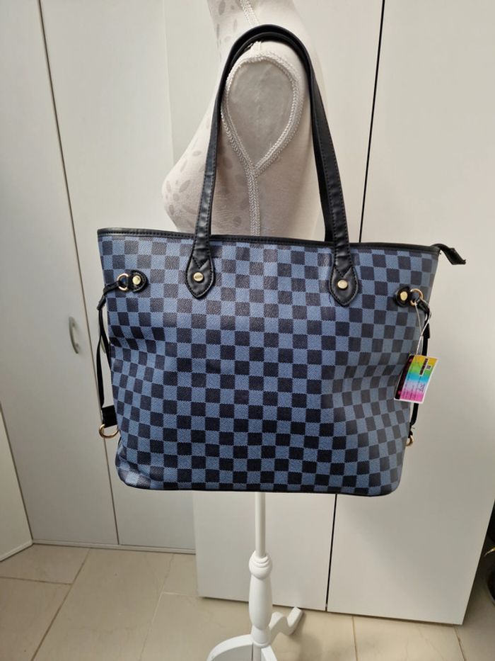 Sac Cabas A Carreaux Noirs Gris Cuir Synthétique - photo numéro 2