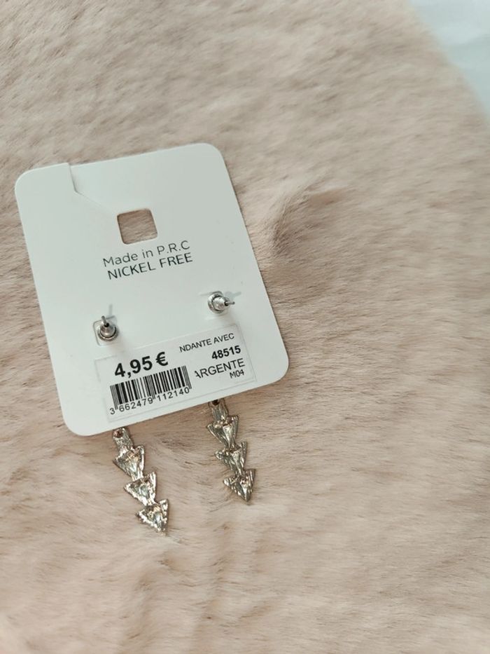 Boucle d'oreille pendante Argenté Strass-Moa⭐ - photo numéro 2