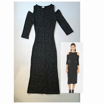 Robe noire chiné longue moulante épaule dénudée petite fente derrière XS S 34 36 Pimkie