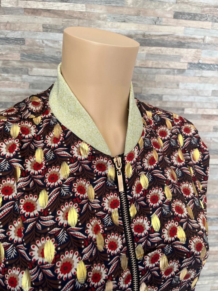 Bomber bleu marine et doré à fleurs - photo numéro 3