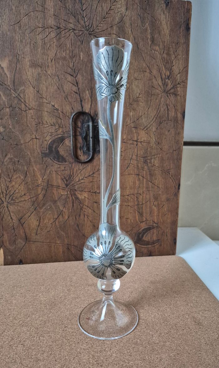 Soliflore en cristal et étain vintage