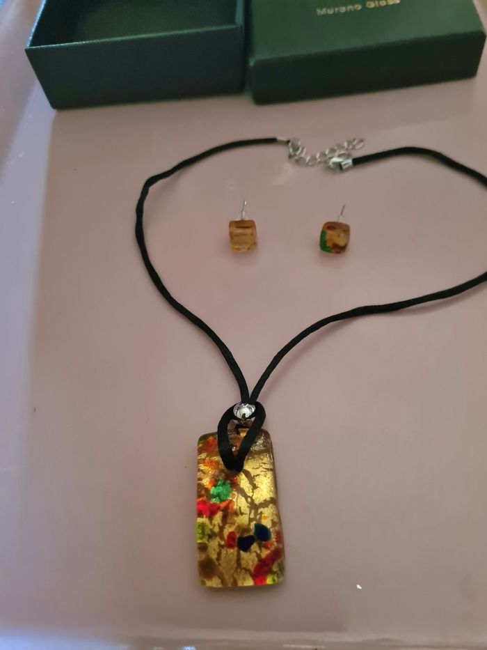 Parure. Collier 3 x 4 cm  et boucles d oreilles. Murano - photo numéro 6