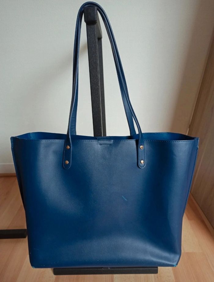 Sac de cours Galeries Lafayette poches fermeture éclair grandes anses bleu marine