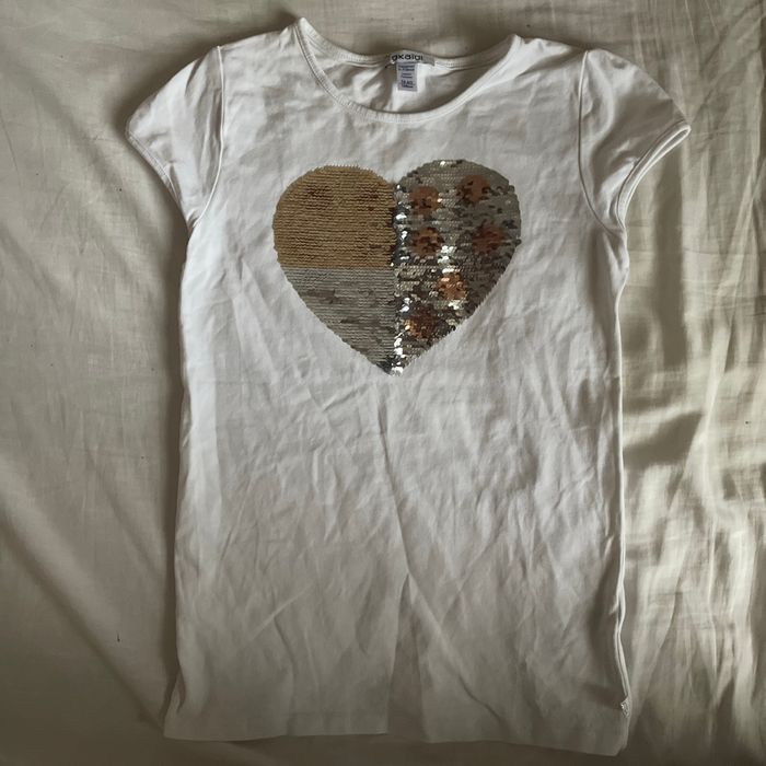 T shirt sequin cœur réversible