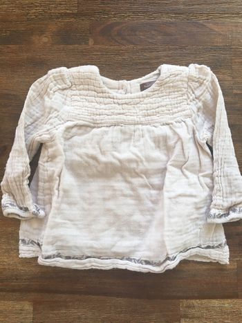 Jolie blouse/ chemise/ mauve/liseret gris/bout’chou/12m