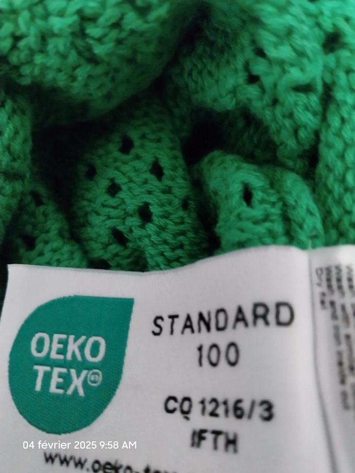 Gilet col V, maille ajourée couleur vert - taille 46/48 - Blancheporte - photo numéro 8