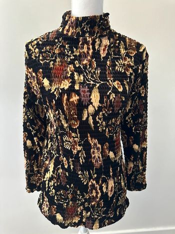 Pull à fleurs noir et beige Vintage TU