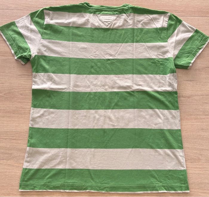 T-shirt Tommy Hilfiger rayé vert et gris, taille M, homme - photo numéro 3