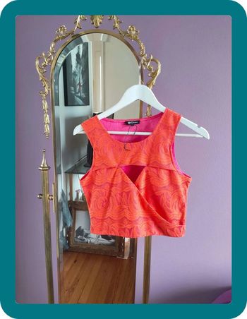 Débardeur crop top neuf orange dentelle