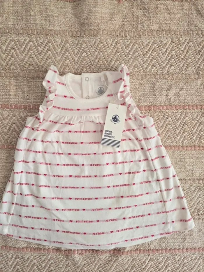 Robe barboteuse blanche coeur "je t'aime" petit bateau 12 mois neuve - photo numéro 4