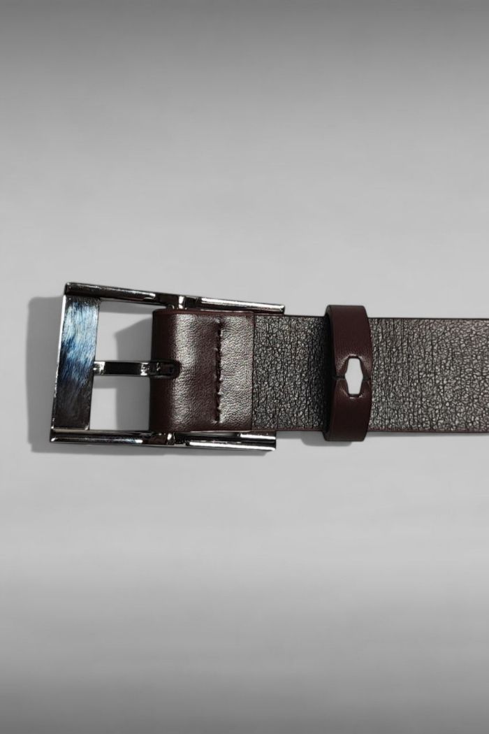 Ceinture cuir marron Boucle acier argentée 117CM - photo numéro 3