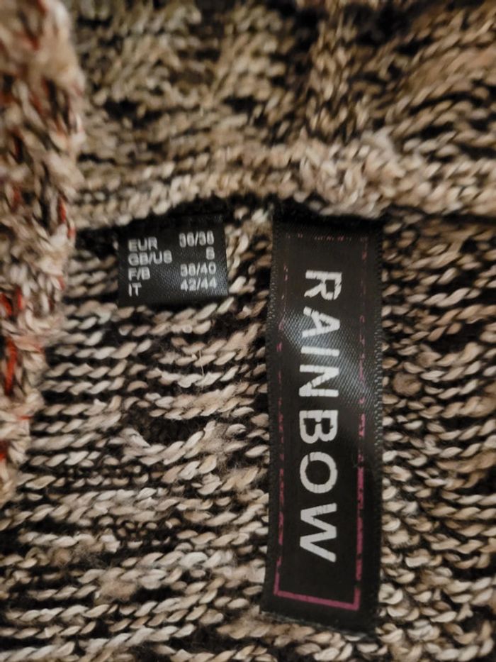 Veste gilet long à capuche en maille, marron et beige - photo numéro 6