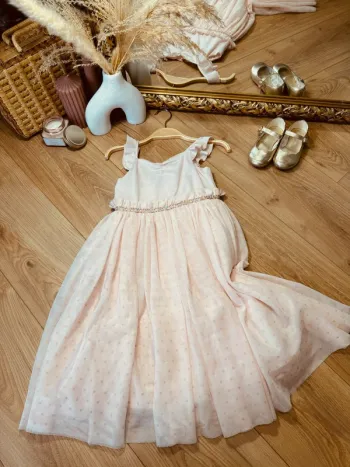 Taille 3-4 ans robe longue créateur fille TAO rose * sequins et tulle * 💕