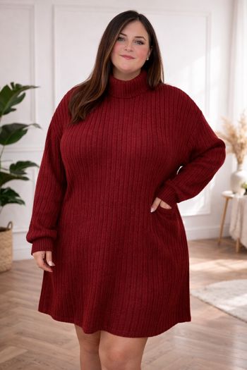 Robe pull en tricot côtelée bordeaux Femme taille 54 marque Boohoo 💍 