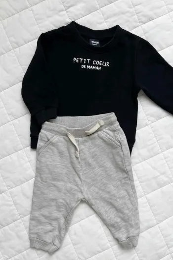 👶 Ensemble bébé garçon 9 mois Kiabi – Sweat bleu marine + Jogging gris