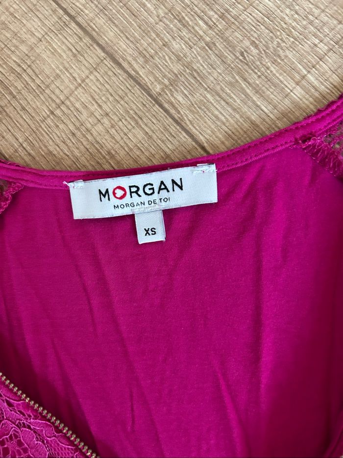 Haut rose fuchsia avec dentelle Morgan taille XS TBE - photo numéro 10