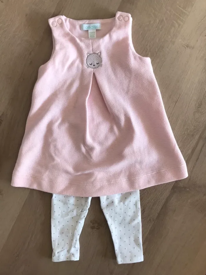 Ensemble 3pièces robe sans manches, legging et gilet 6mois - photo numéro 3