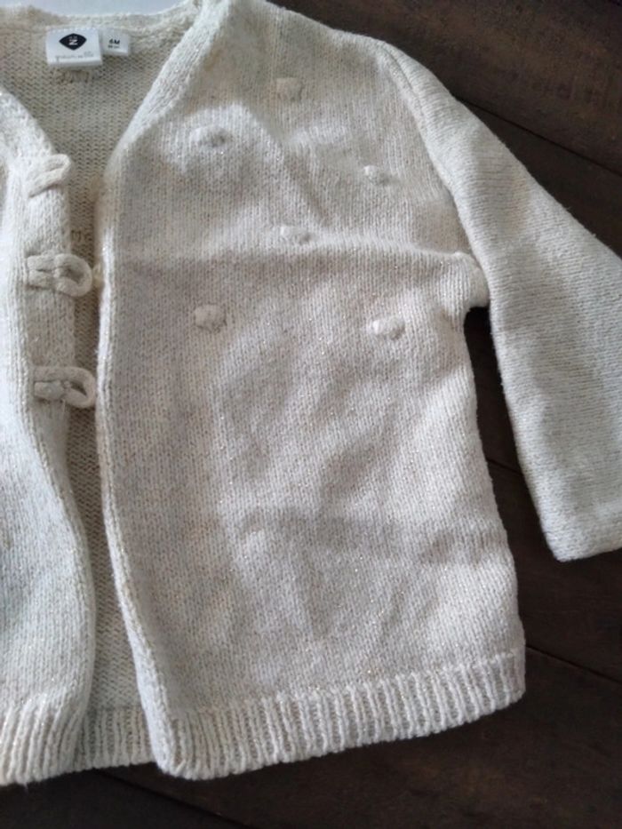 Gilet écru pailleté grain de blé pailleté doré 6 mois bébé fille - photo numéro 2